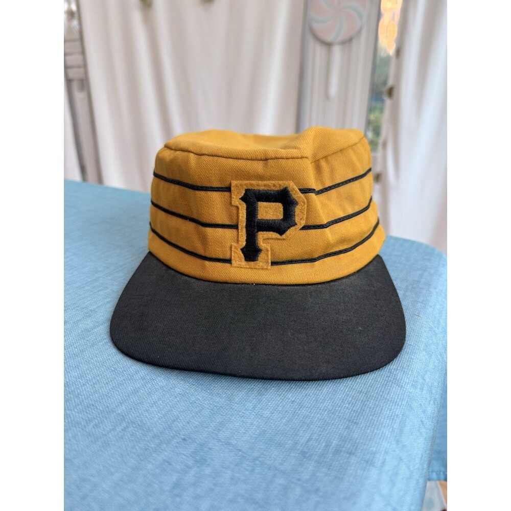 Vintage 1960’s Pittsburgh Pirates Hat Cap Pinstripes Black & Yellow Pillbox L